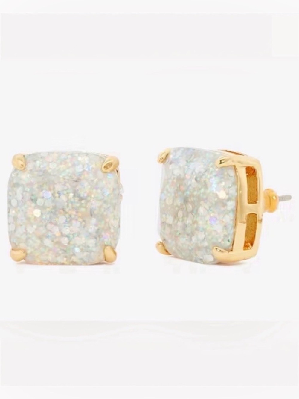 NWT Kate Spade Square Faux Opal Stud Earrings Goldtone & Dust Bag NWT
